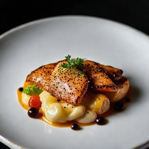 A master baker's hands gently dusting flour over a beautifully proofed sourdough boule, with subtle light highlighting the intricate patterns of the scored crust. The scene is one of quiet concentration and skilled craftsmanship. No face visible.